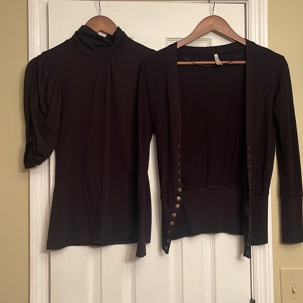 Black cardigan sweater & shirt blouse medium $60 Derek Heart Anthropologie